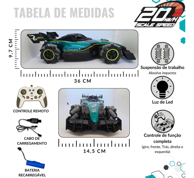 Carrinho Controle Remoto F1 Drift 4x4 com Fumaça (PROMOÇÃO)